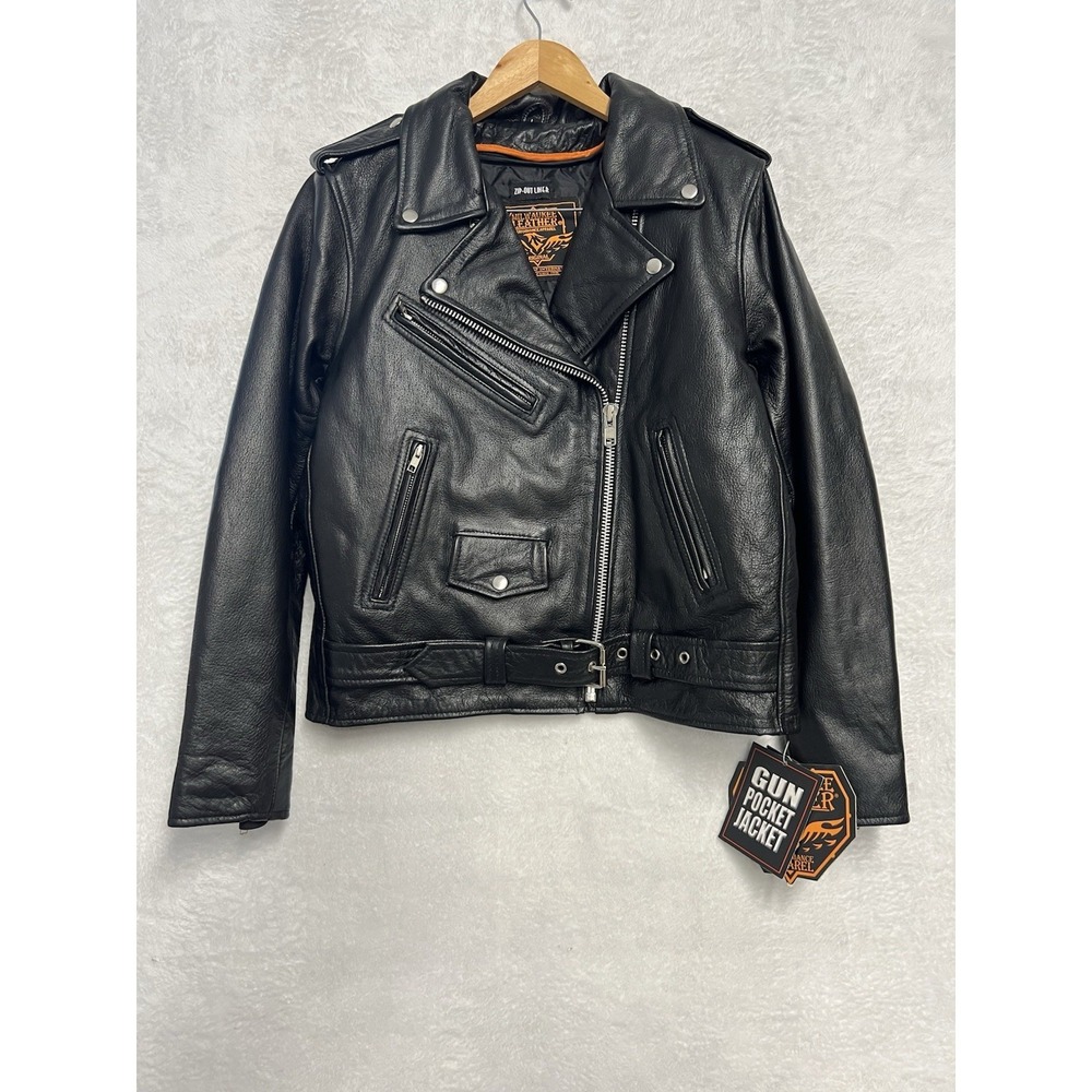 Milwaukee Leather LKL2701 Men's Large Black Leather Motorcycle Jacket NWT Gun